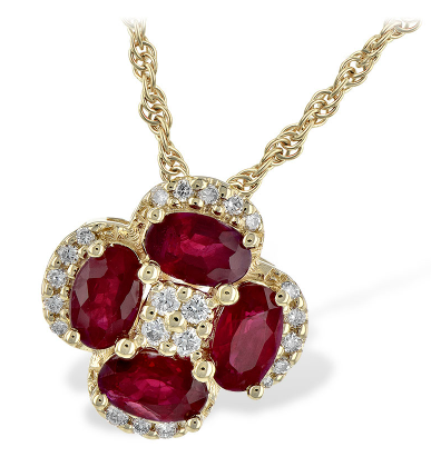 14K Ruby & Diamond Clover Necklace