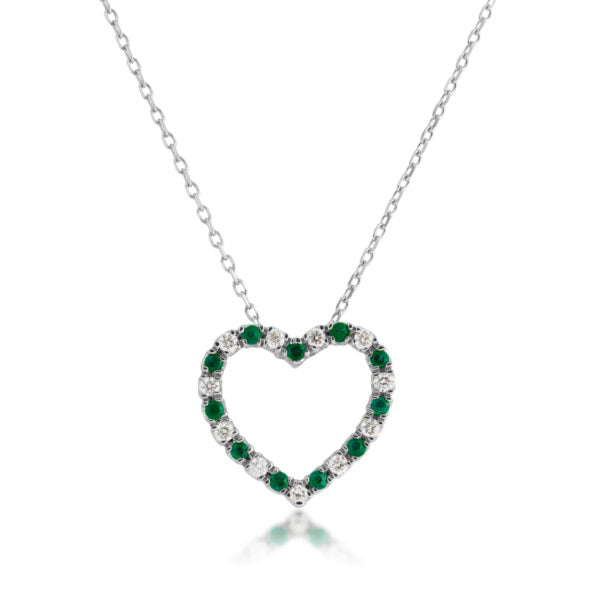 14K Emerald & Diamond Heart Necklace