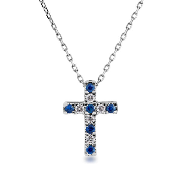 14K Sapphires & Diamond Cross Necklace