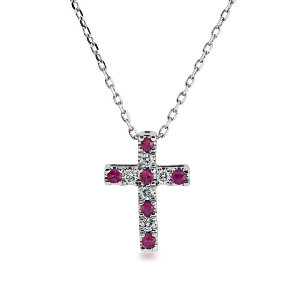 14K Ruby & Diamond Cross Necklace