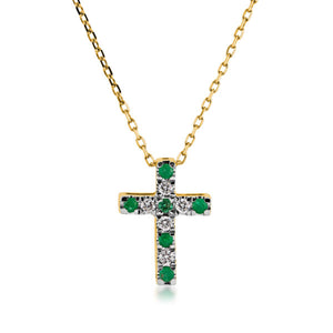 14K Emerald & Diamond Cross Necklace