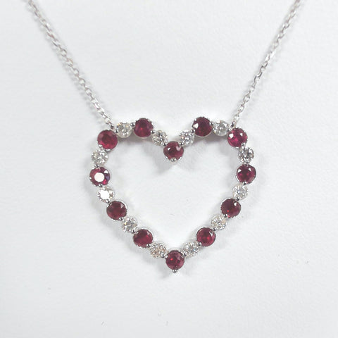 14KWG Ruby & Diamond Heart Necklace