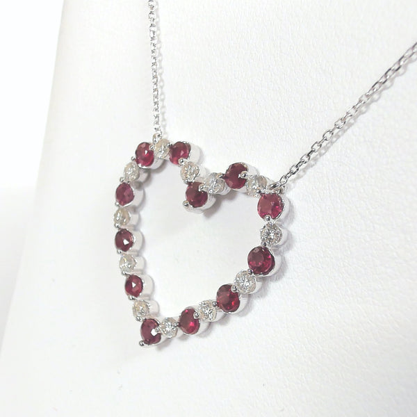 14KWG Ruby & Diamond Heart Necklace