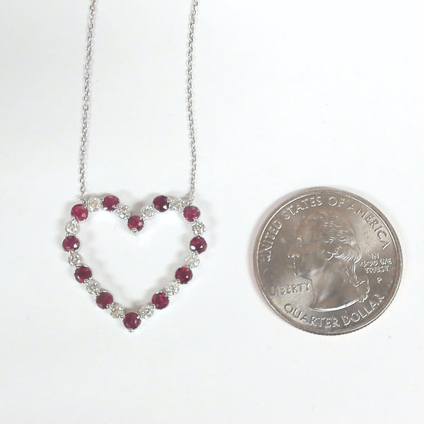 14KWG Ruby & Diamond Heart Necklace