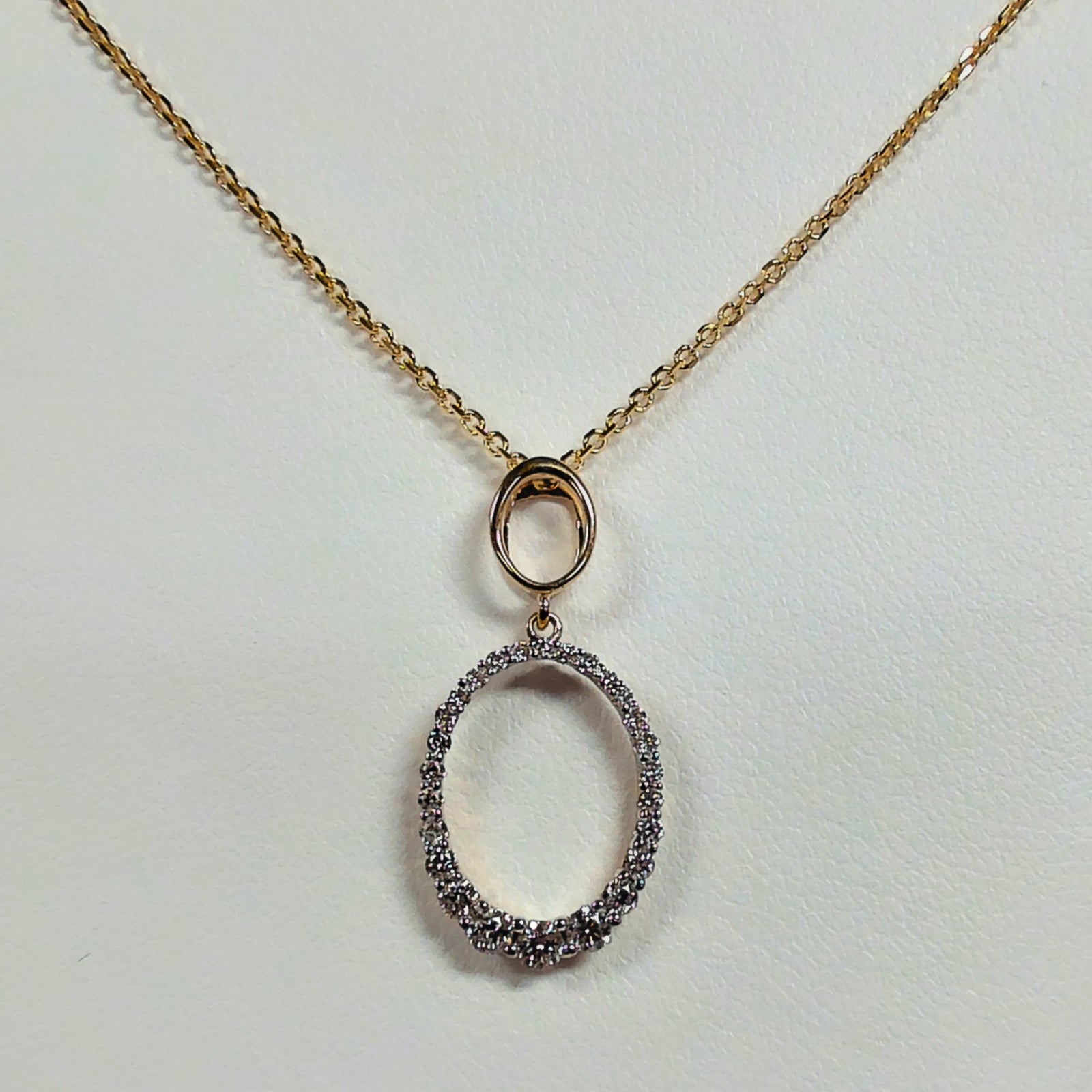 14k Open Oval Diamond Drop Necklace