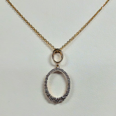 14k Open Oval Diamond Drop Necklace