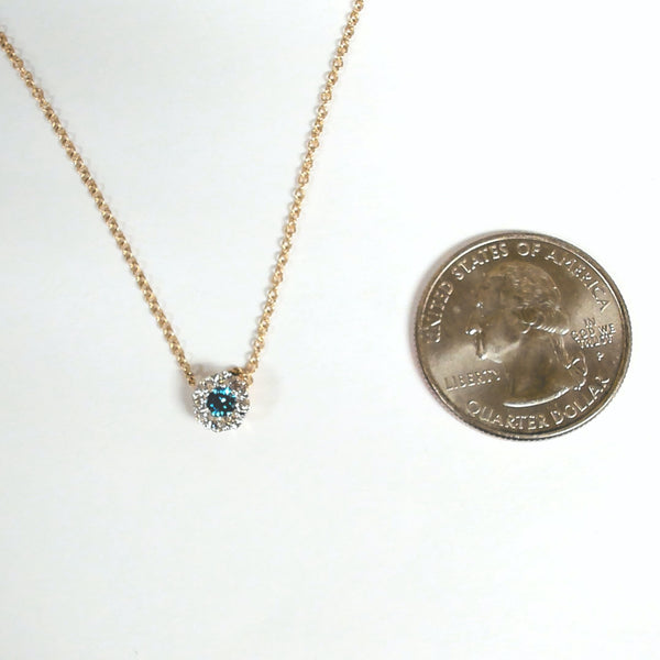 14k Blue Diamond with White Diamond Halo Necklace