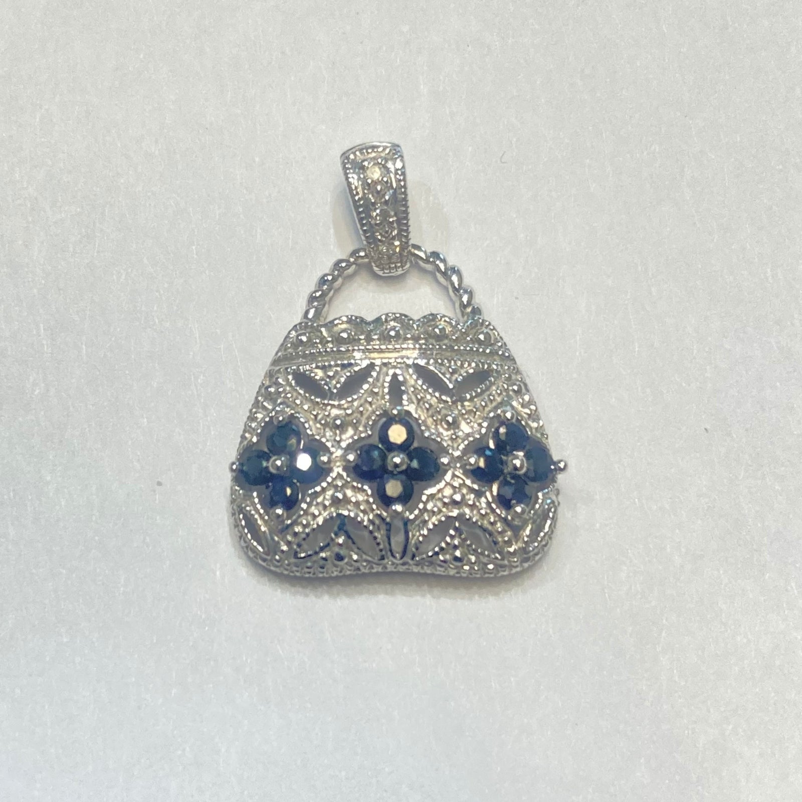 10k Blue Sapphire & Diamond Purse Pendant