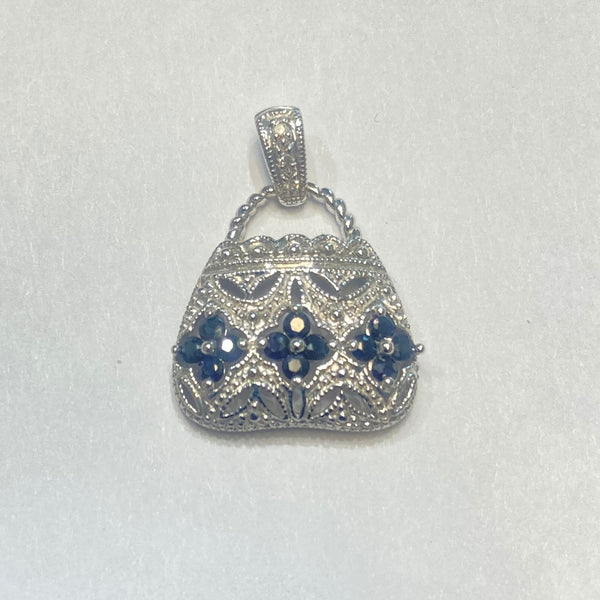 10k Blue Sapphire & Diamond Purse Pendant