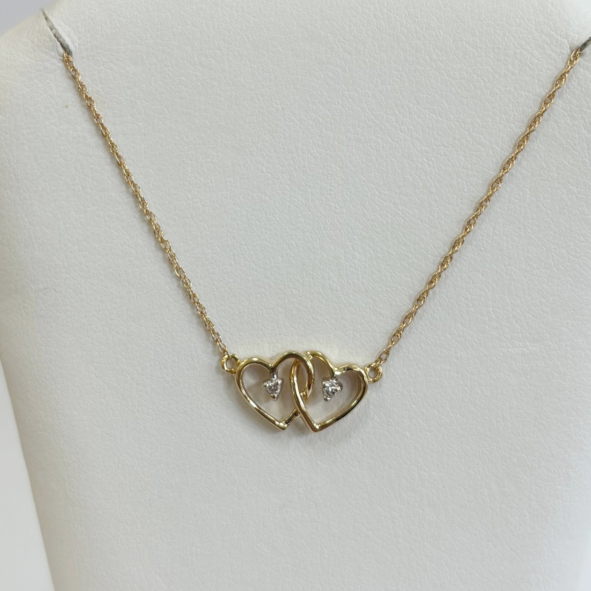 18" 14k Double Heart Diamond Melee Necklace