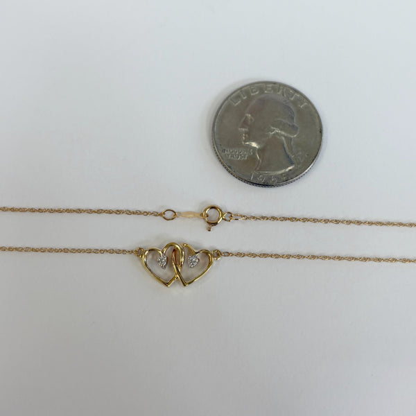 18" 14k Double Heart Diamond Melee Necklace