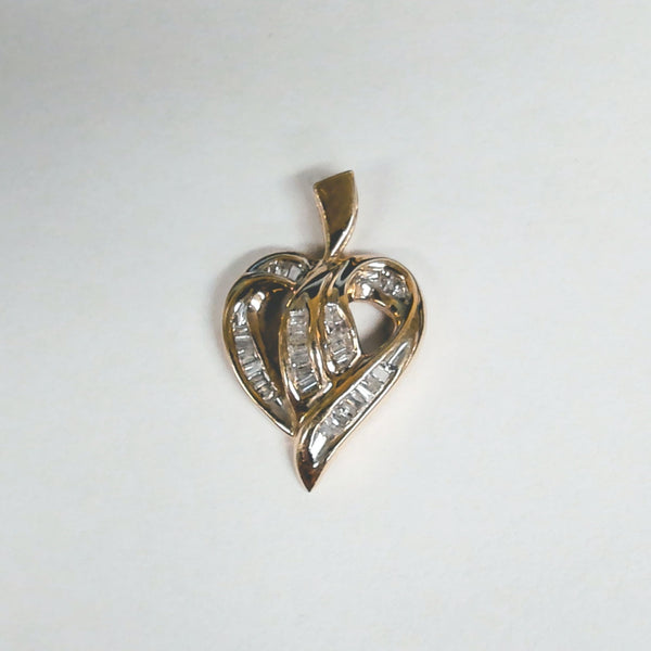 10k Baguette/Round Diamond Heart Pendant