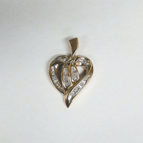 10k Baguette/Round Diamond Heart Pendant