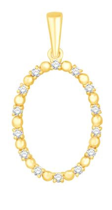 14K Diamond Beaded Oval Open Pendant Necklace