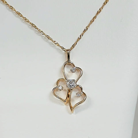 14K Triple Heart Diamond Pendant