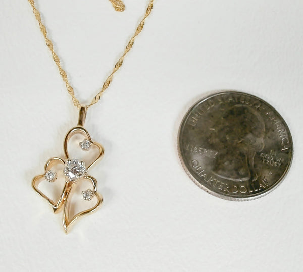 14K Triple Heart Diamond Pendant