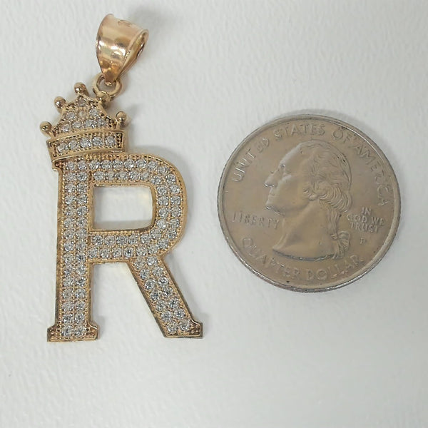10K CZ Crowned "R" Pendant