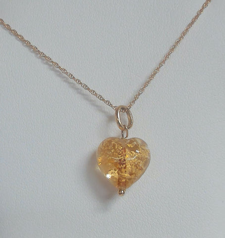 14k Murano Glass Heart Pendant Necklace