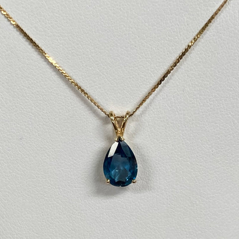14k Pear-Shaped Blue Topaz Necklace