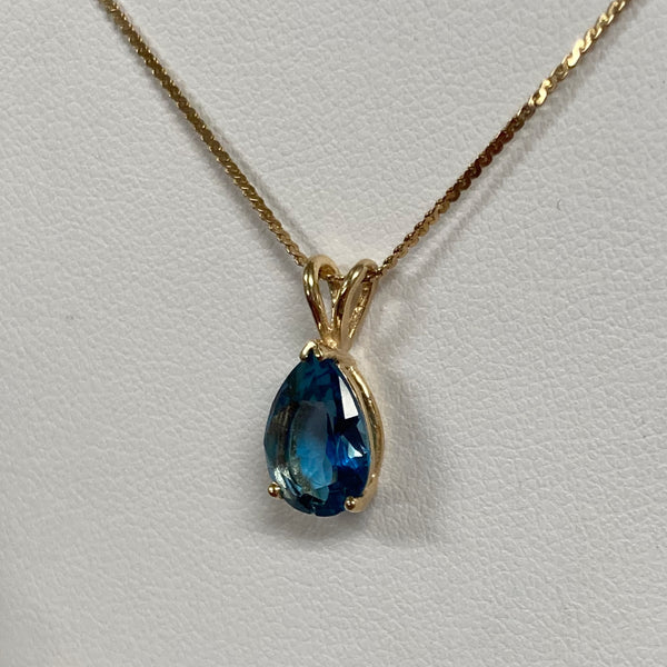 14k Pear-Shaped Blue Topaz Necklace