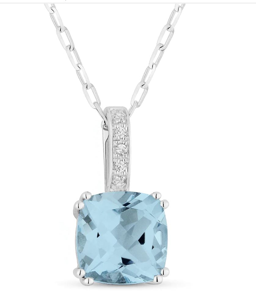 14k Cushion-Cut Aquamarine & Diamond Pendant Necklace
