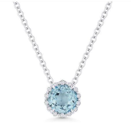 14k 5mm Aquamarine & Diamond Pendant Necklace