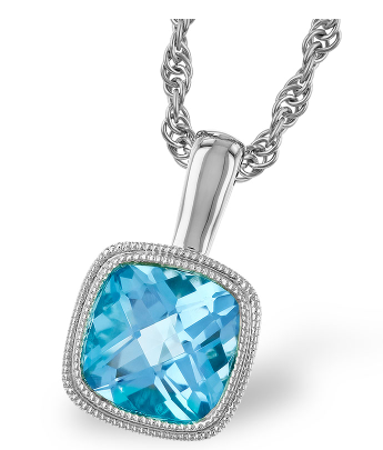 14K Cushion Blue Topaz Pendant