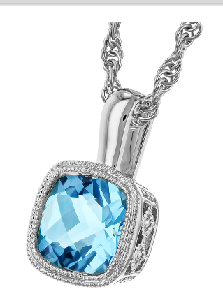 14K Cushion Blue Topaz Pendant