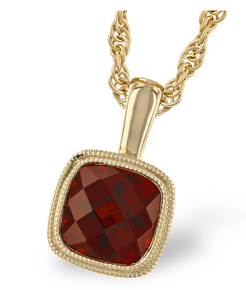 14K Cushion Garnet & Diamond Pendant