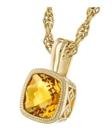 14K Cushion Citrine Pendant