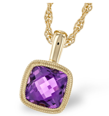 14k Cushion Amethyst Necklace