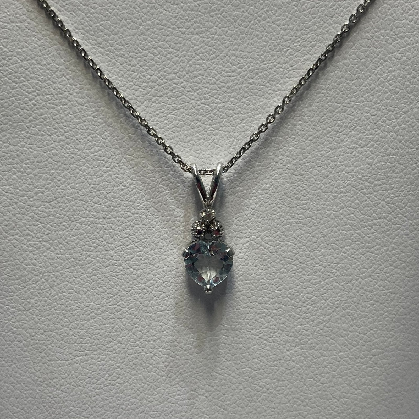 16" 14KWG Heart-Shaped Sky Blue Topaz & Melee Diamond Necklace