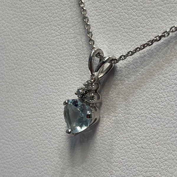 16" 14KWG Heart-Shaped Sky Blue Topaz & Melee Diamond Necklace