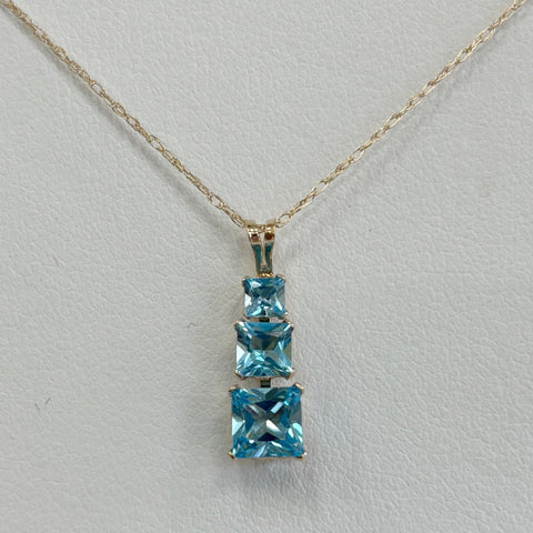 20" 10k 3-Princess Blue Topaz Drop Necklace