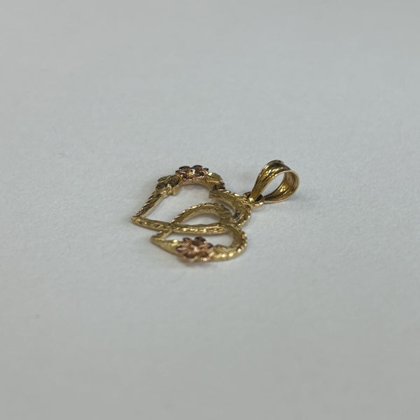 14k Two-Tone Double Heart Floral Charm