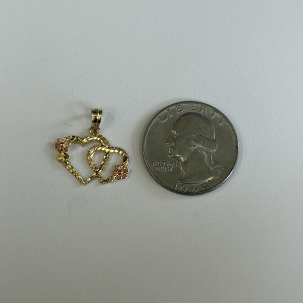14k Two-Tone Double Heart Floral Charm
