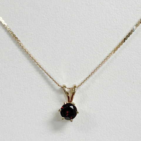 15.5" 14K Garnet Solitaire Necklace