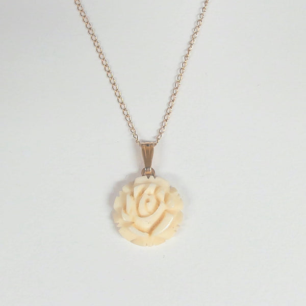 15" 14K White Rose Pendant