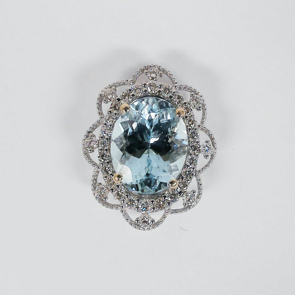 14k Aquamarine & Diamond Filigree Pendant