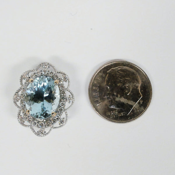 14k Aquamarine & Diamond Filigree Pendant