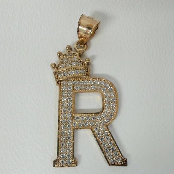 10K CZ Crowned "R" Pendant