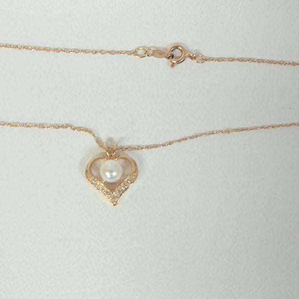 16" 14K Pearl Heart Necklace