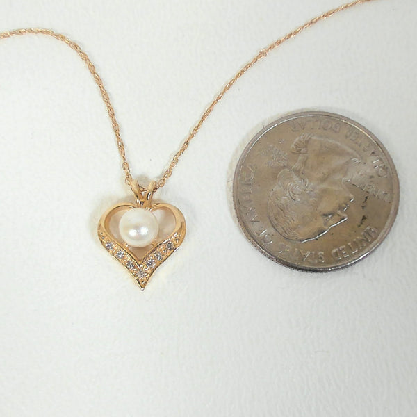 16" 14K Pearl Heart Necklace