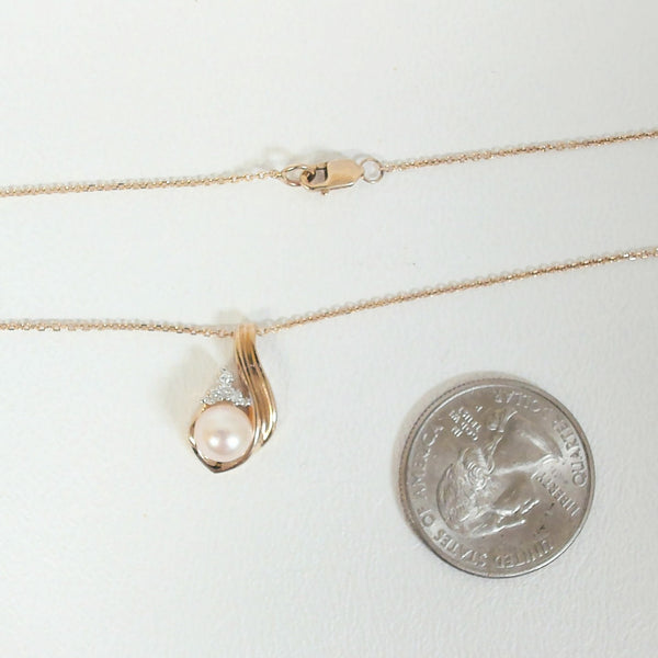 18" 14K Pearl and Diamond Necklace