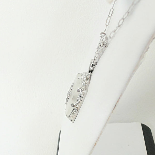 18" 14K Carved White Quartz and Melee Diamond Necklace