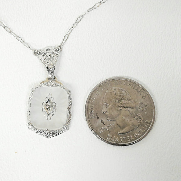 18" 14K Carved White Quartz and Melee Diamond Necklace