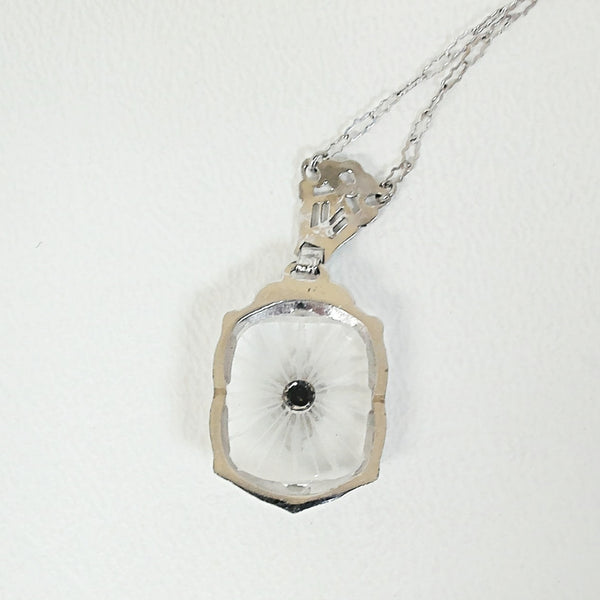 18" 14K Carved White Quartz and Melee Diamond Necklace