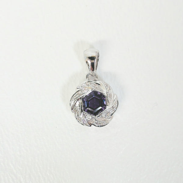18" 14K Hexagon-Cut Amethyst and Diamond Necklace