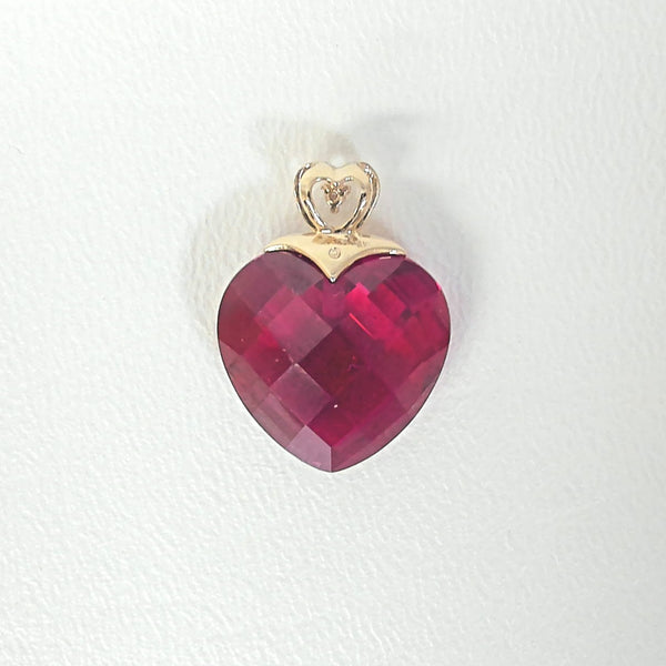 14K Synthetic Ruby Heart Pendant