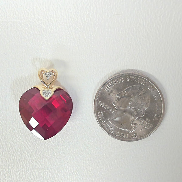 14K Synthetic Ruby Heart Pendant